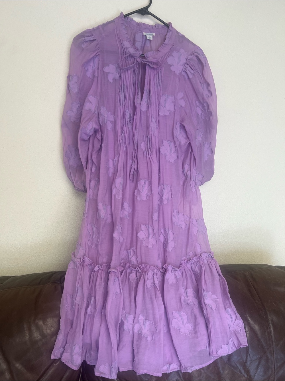 Lilac Floral Tie-Neck Casual Women's Dress